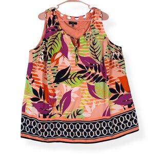 Kaari Blue Curvy Sleeveless Top Womens Plus 2X Peach Green Pink Orange